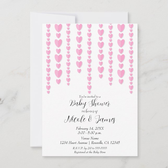 Invitation Coeurs roses Baby shower de Valentine Couple (Devant)
