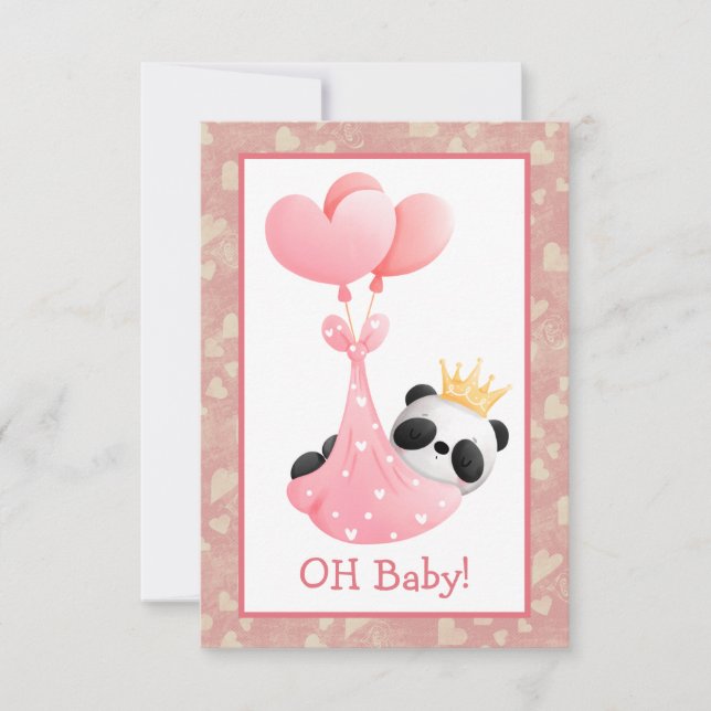 Invitation Coeurs roses Baby shower Ours Panda (Devant)