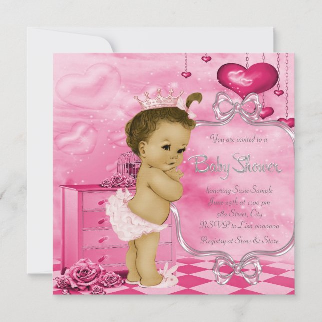 Invitation Coeurs roses et Baby shower afro-américain Rose (Devant)