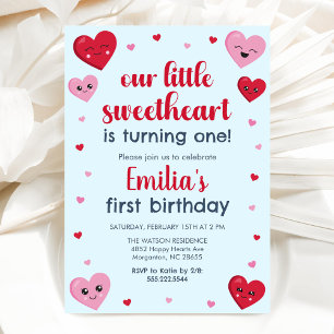 Invitation Coeurs roses et rouges Notre petit Anniversaire am