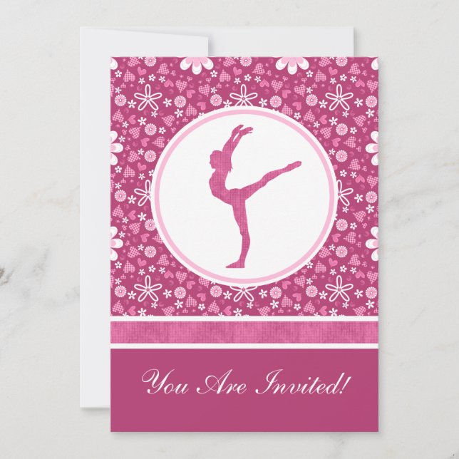 Invitation Coeurs roses personnalisés et gymnastique florale (Devant)