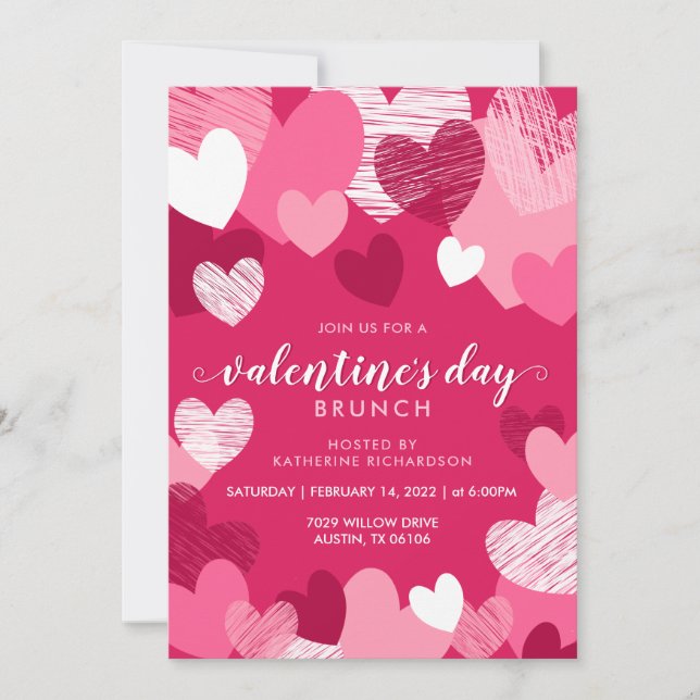 Invitation Coeurs roses personnalisés Saint Valentin Brunch (Devant)