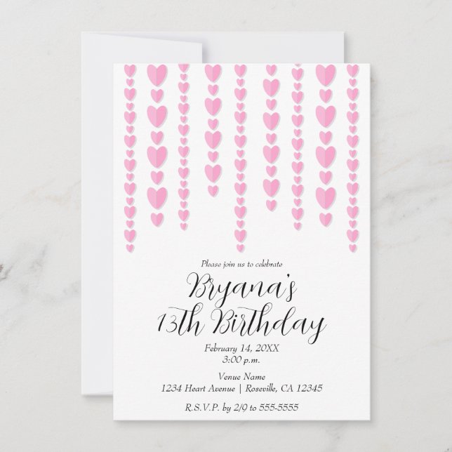 Invitation Coeurs roses Saint Valentin fête d'anniversaire (Devant)