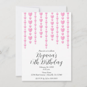 Invitation Coeurs roses Saint Valentin fête d'anniversaire