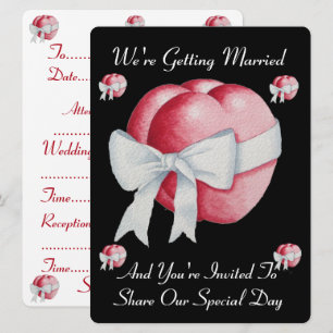 Invitation coeurs rouges avec ruban blanc mariage invite