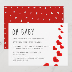 Invitation Coeurs rouges Oh Baby Valentines Baby shower