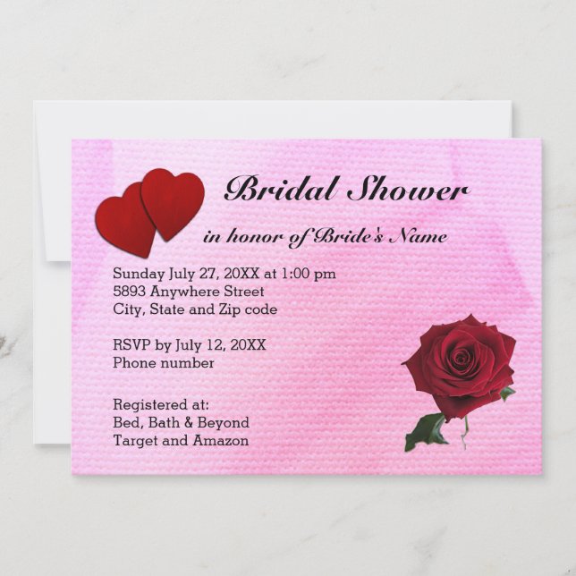 Invitation Coeurs rouges, Rose et Fête des mariées texturée r (Devant)