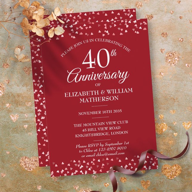 Invitation Cœurs Rubis 40e Anniversaire de Mariage (40th Wedding Anniversary Ruby Hearts Invitation)