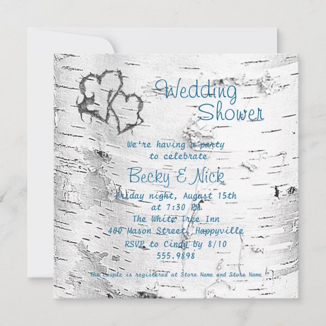 Invitation Coeurs sculptés Wedding shower écorce de bouleau (Devant)