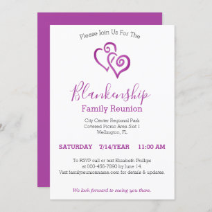 Invitation Coeurs violets liés Modèle de réunion de famille