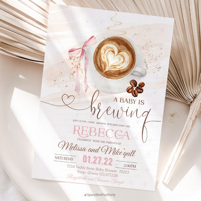 Invitation Coffee baby shower Is Brewing  bow (Coffee Baby Shower, Baby Girl, Coffee Theme, Cute Bow, Gender Reveal, Coffee Lover, Shower Decor, Ba)