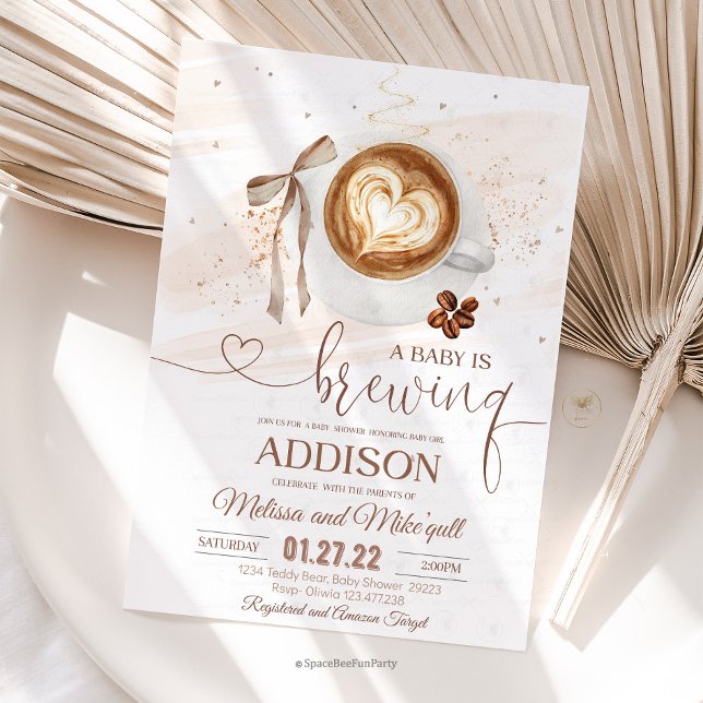 Invitation Coffee baby shower Is Brewing  bow (Coffee baby,is brewing shower,invitation,Coffee baby shower,,coffee,refill theme,baby shower invite,)