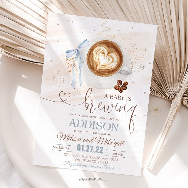 Invitation Coffee baby shower Is Brewing  bow (Coffee baby,is brewing shower,invitation,Coffee baby shower,,coffee,refill theme,baby shower invite,)
