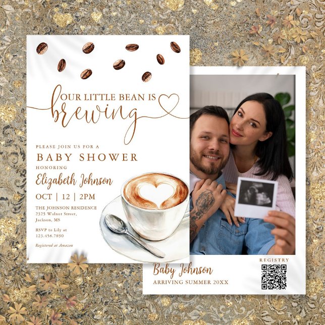 Invitation Coffee Brewing Baby Shower Photo QR Code (Coffee Brewing Baby Shower Photo QR Code Invitation)