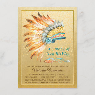 Invitation Coiffe Tribale de Garçon Petit Chef Baby Shower Bo