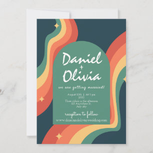 Invitation Coin arc-en-ciel rétro avec Mariage QR