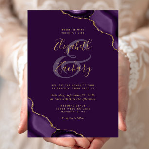 Invitation Coins de Noces Mariage Agate Or Violet