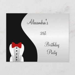 Invitation Col cravate rouge smoking 21e anniversaire noir et