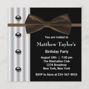 Invitation Col noir marron noeud papillon smoking hommes fête