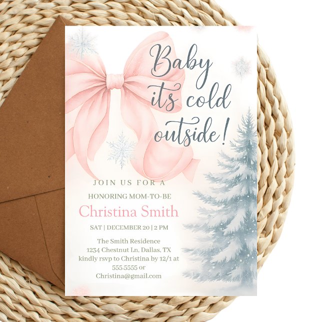 Invitation Cold Elegant A Pink Bow Coquette Baby Shower (Créateur téléchargé)