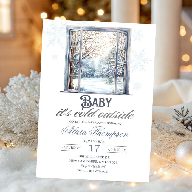 Invitation Cold Outside Dusty Blue Window Boy Baby Shower (Créateur téléchargé)