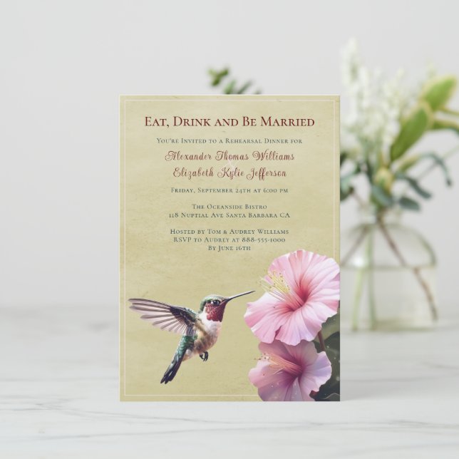 Invitation Colibri et Hibiscus | Dîner de répétition jaune (Debout devant)