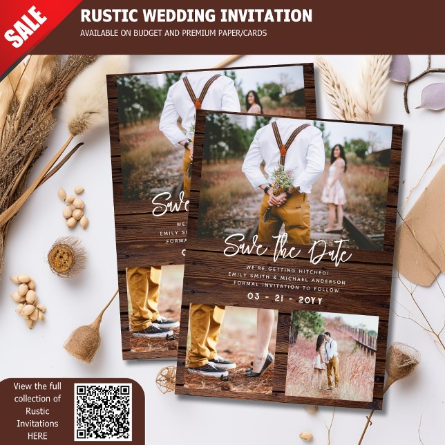Invitation COLLABE PHOTO DE MARIAGE "RUSTIQUE" - Bois "Sauver (Créateur téléchargé)
