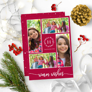 Invitation Collage de 4 photos Vœux chaleureux Noël Monogramm