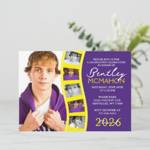 Invitation Collage de graduation de bande de film violet et j