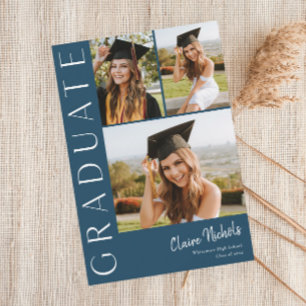 Invitation Collage de graduation verticale moderne à 3 photos