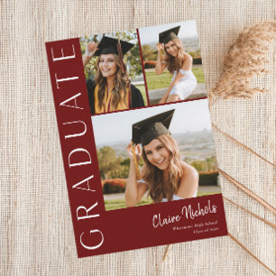 Invitation Collage de graduation verticale moderne à 3 photos