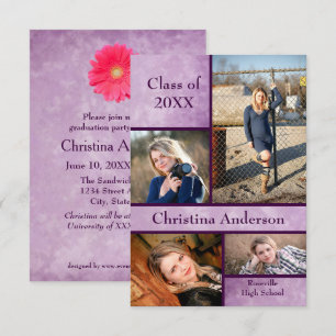 Invitation Collage de marguerite violette/rose - Annonce de d