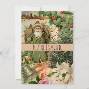 Invitation Collage de Noël Père Noël vert de l'ancien monde A