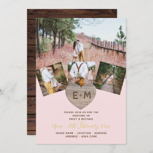 Invitation COLLAGE DE PHOTOGRAPHIE Coeur en bois rustique