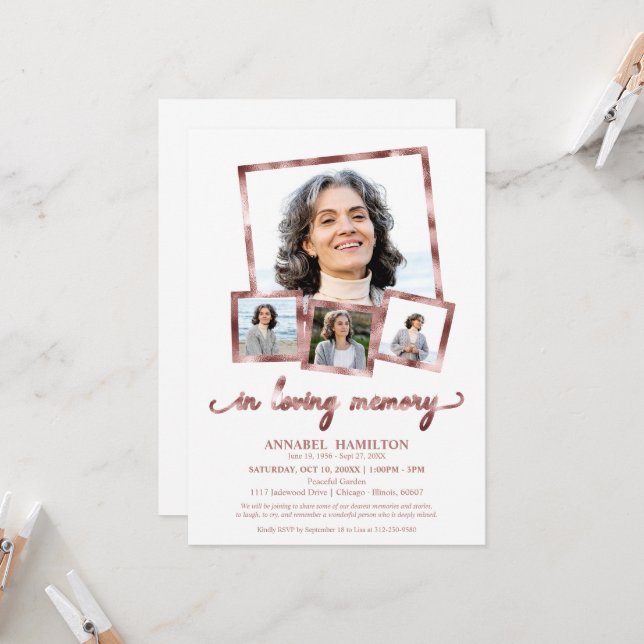 Invitation Collage de photos dans Loving Memory Fête de la vi (Devant/Arrière en situation)