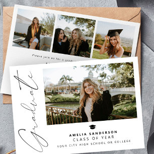 Invitation Collage de photos de diplômés de script moderne re