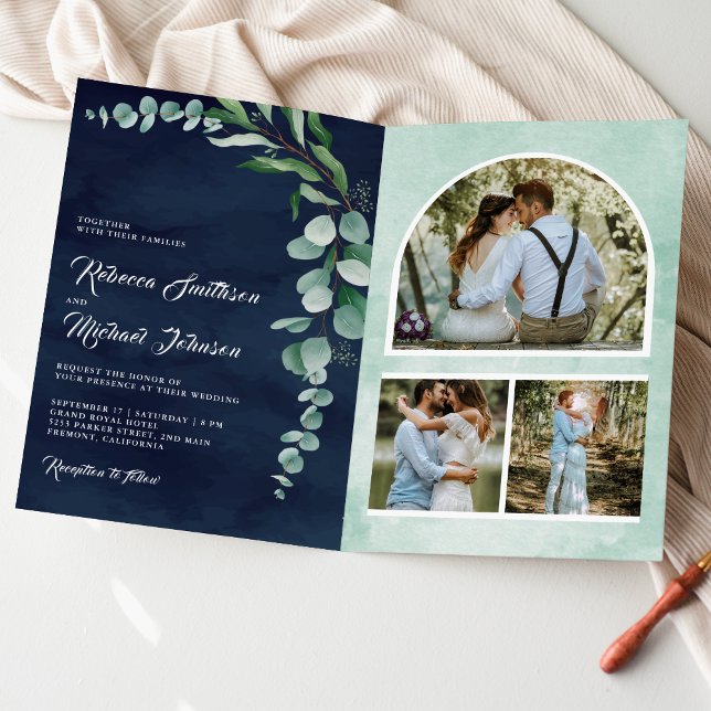 Invitation Collage de photos de eucalyptus Code QR Mariage Bl (Créateur téléchargé)