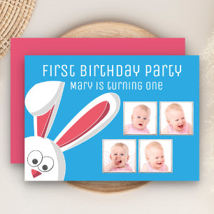 Invitation Collage de photos de lapin mignon pour fête d'anni