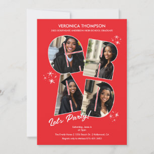 Invitation Collage de photos de remise de diplômes rouge GRAD