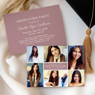 Invitation Collage de photos élégant en rose poudré pour la f