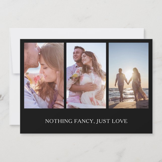 Invitation Collage de photos Mariage noir moderne réception (Devant)