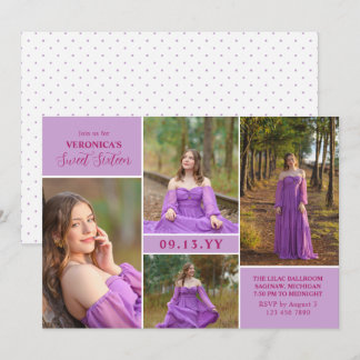 Invitation Collage de photos minimal Fuchsia Violet Sweet Six