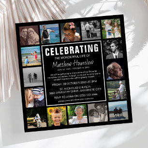 Invitation Collage de photos moderne pour un hommage à la vie