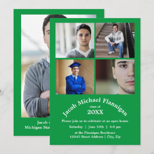 Invitation Collage de quatre photos vert - Annonce de remise