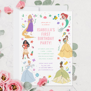 Invitation Collage floral d'anniversaire de princesse Disney