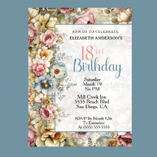 Invitation Collage floral joli 18e anniversaire
