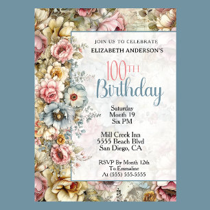 Invitation Collage Floral Joliment 100e Anniversaire