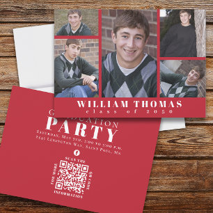 Invitation Collage multi-photo de grade Cardinal Red QR Code
