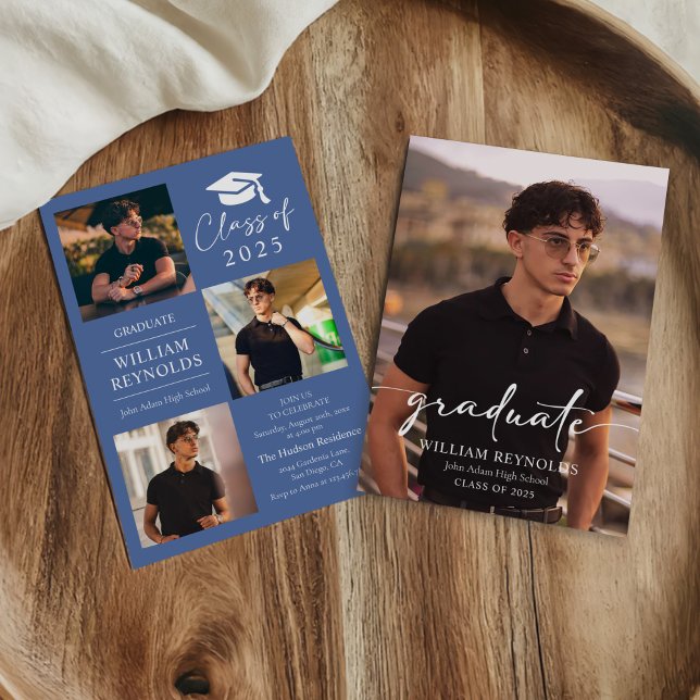 Invitation Collage photo 4 écriture moderne Fête de fin d'étu (Créateur téléchargé)