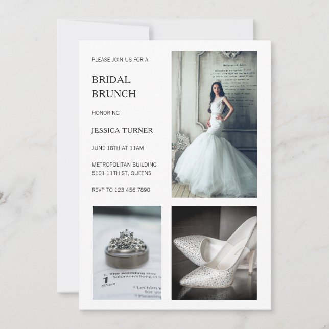 Invitation Collage photo blanc moderne Brunch nuptial (Devant)